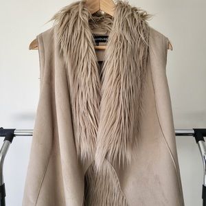 Warehouse Faux Fur and Suede Beige Coat /Jacket / Vest